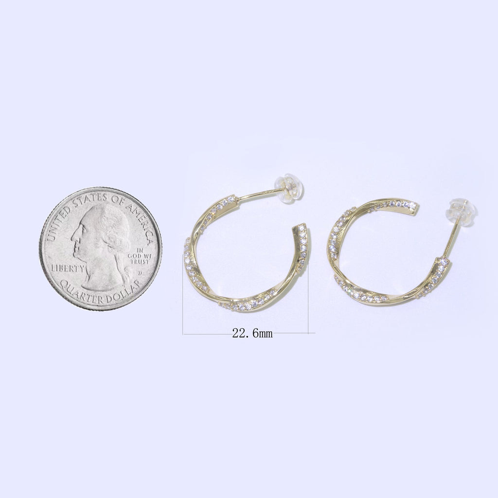 Dainty Gold Twist Hoop CZ Earring - DLUXCA