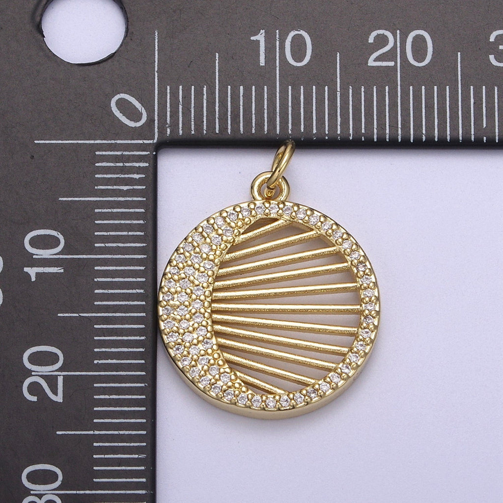 14K Gold plated Micro Pave Crescent Moon Charm Round Coin Disc Pendant for Statement Necklace N-666 - DLUXCA