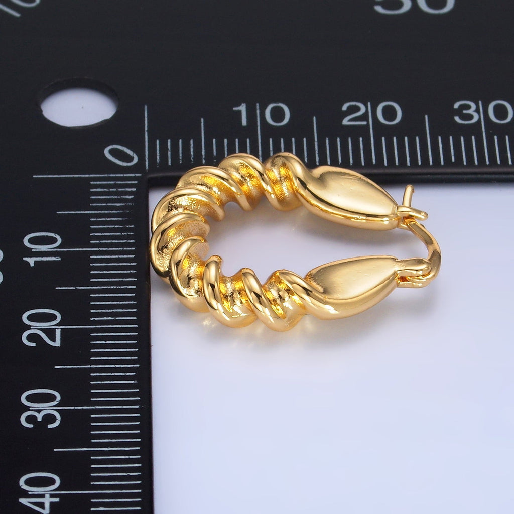 24K Gold plated 25mm Twisted Latch Hoop Earrings | AB686