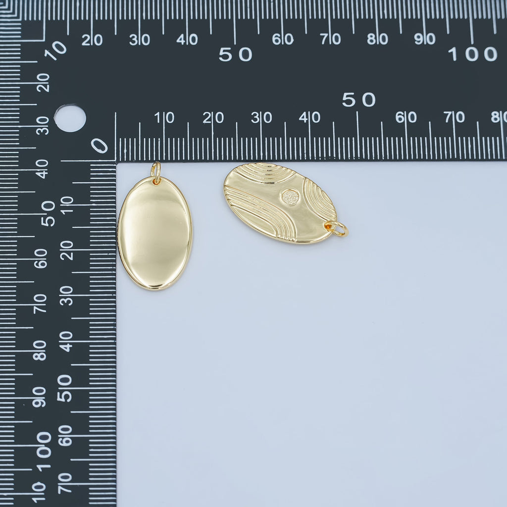 24K Gold plated Lined Geometric Oval Charm | N076