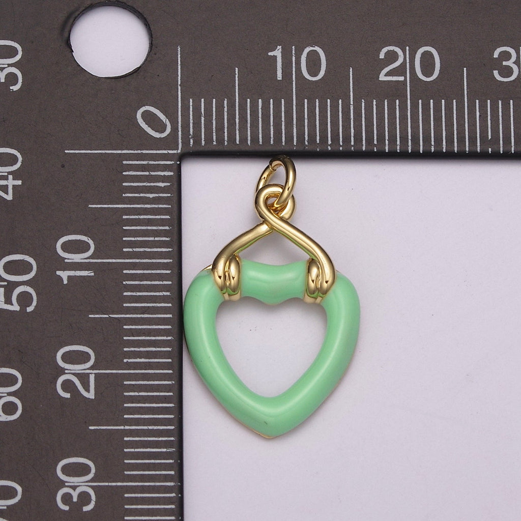 Black Open Heart Charms Enamel Colorful Hearts Black White Pink Green on Gold plated for Bracelet Earring Necklace Charm E-697-E-700