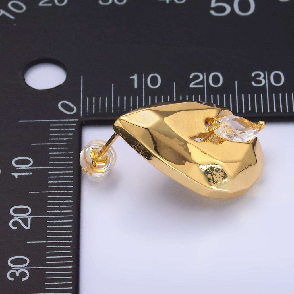 24K Gold plated 25mm Marquise CZ Geometric Teardrop Stud Earrings Set | AD240