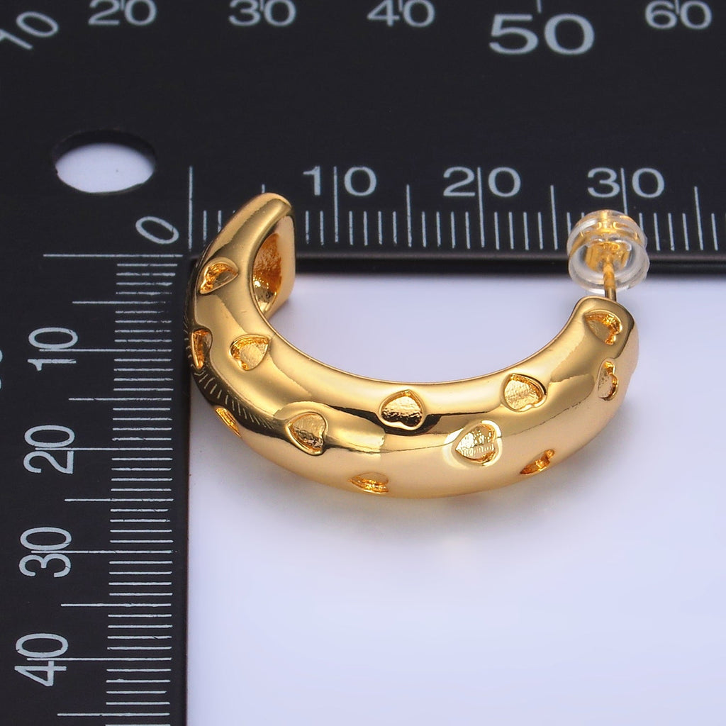 24K Gold plated 30mm Heart C-Shaped Hoop Earrings | AB683