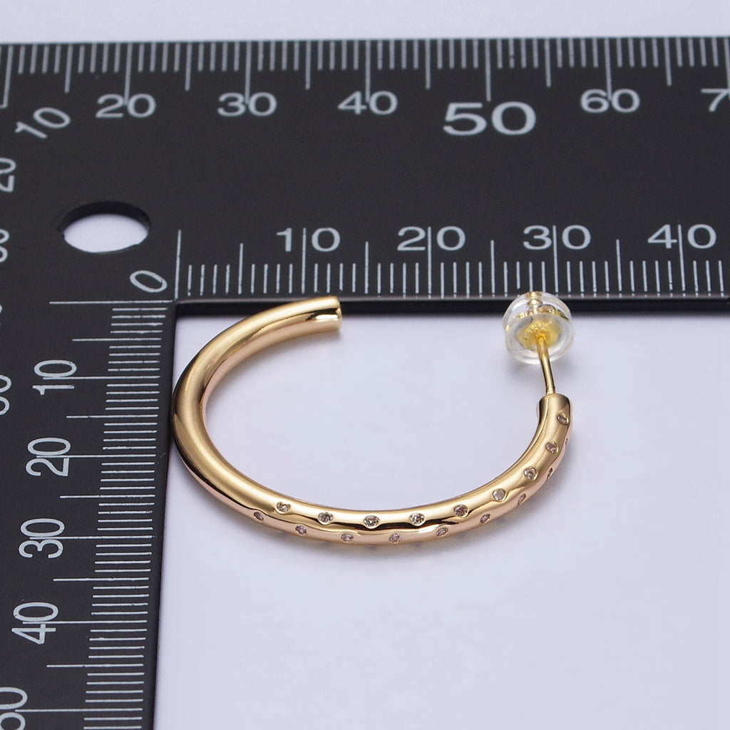 30mm Clear CZ Dotted C-Shaped Hoop Earrings in Gold & Silver | AB749 AB741