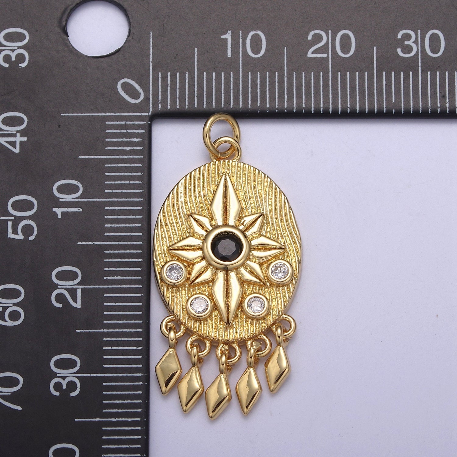 14K Gold plated Bohemian Lotus Charm With Black CZ Stone Dangle Pendant for Necklace N-350