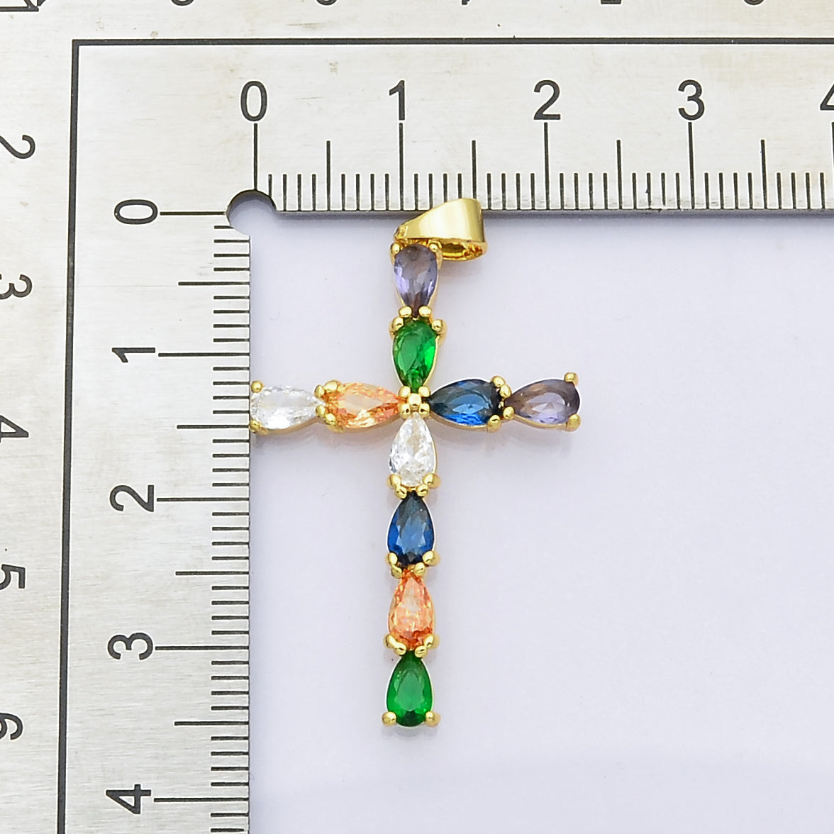 24K Gold plated Cross charm Colorful Cz Pendant for Necklace Earring Religious Jewelry Making Supply N-1450