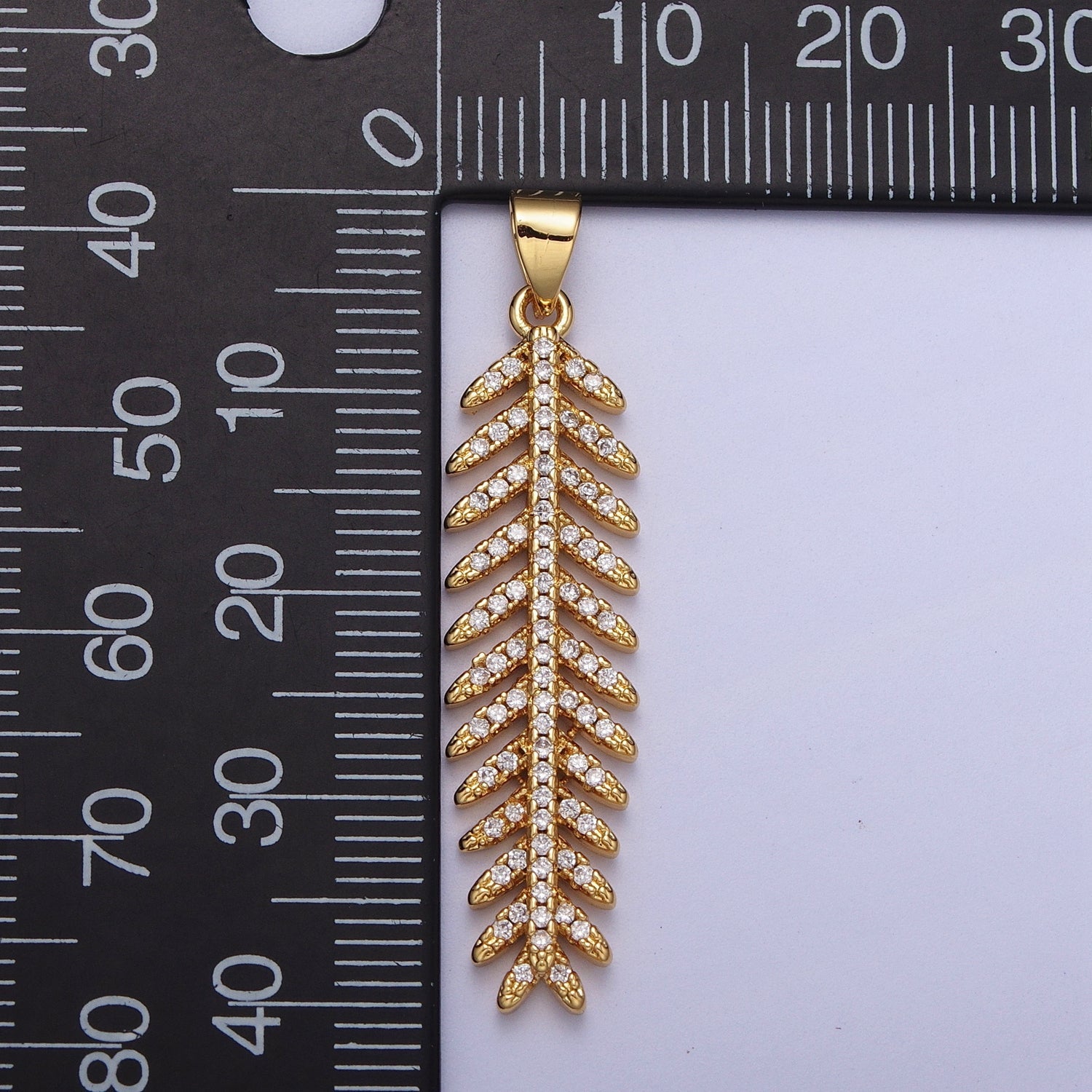 24K Gold plated Long Majesty Palm Leaf Micro Paved CZ Pendant I-315