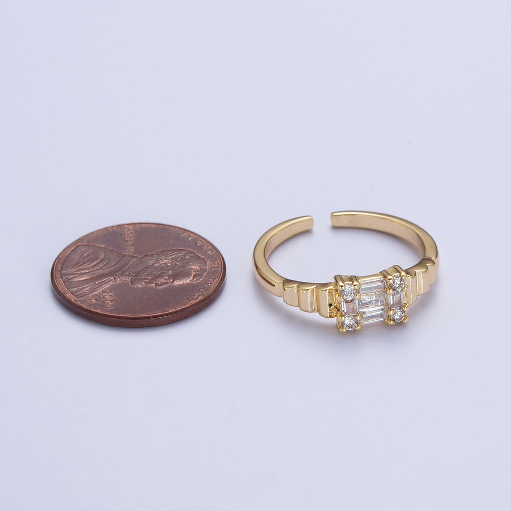 24K Gold plated Square Baguette Cubic Zirconia Bubble Adjustable Gold Ring | X582 - DLUXCA
