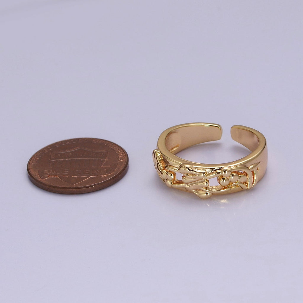 Dainty Art Deco Ring Flower Carved Design 18k Gold plated Open Adjustable Ring V-226 - DLUXCA