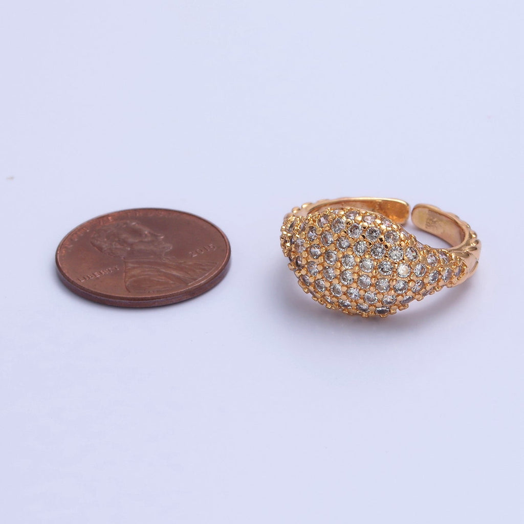 Gold CZ Pave Square Signet Midi Ring Diamond Signet Pinky Ring Open Adjustable V-477 - DLUXCA