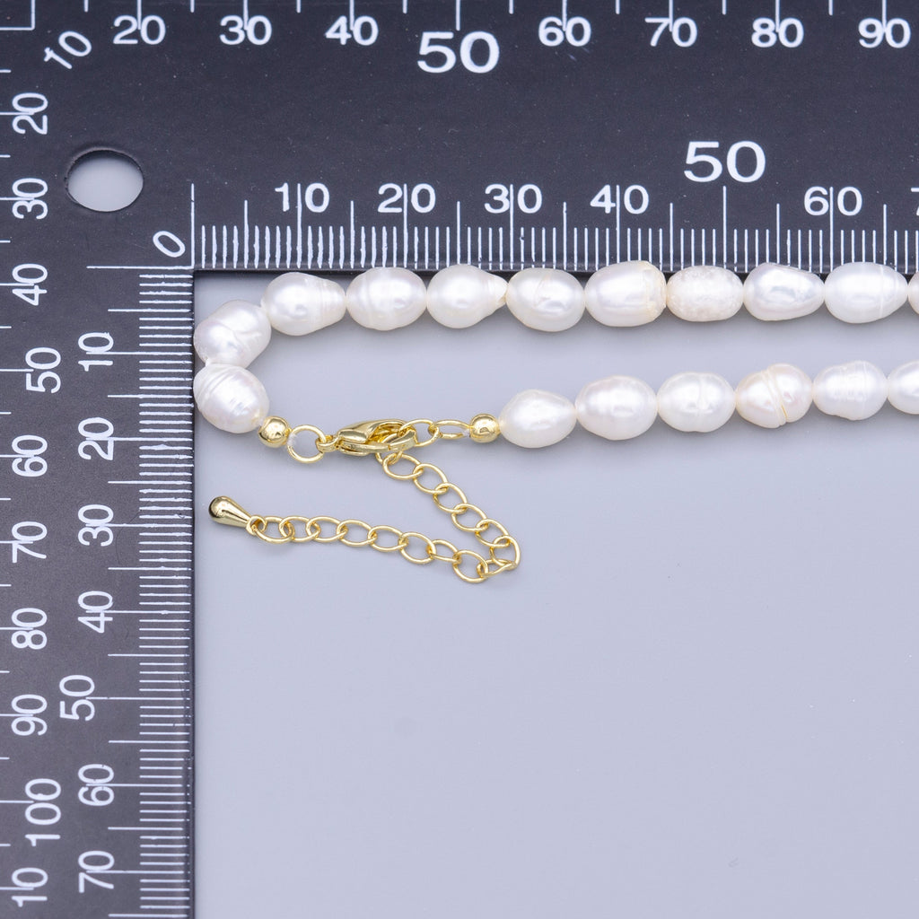 24K Gold plated Ringed Freshwater Pearl 14 Inch Choker Necklace | WA-2913