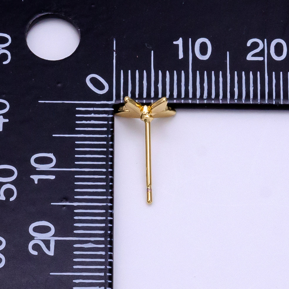 16K Gold plated 8mm Clear CZ Textured Butterfly Mini Stud Earrings | Clearance