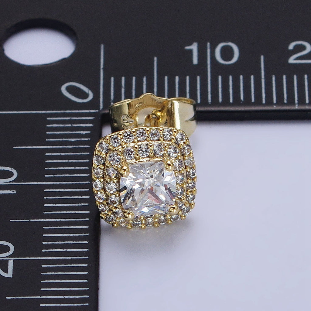 24K Gold plated Square Clear CZ Micro Paved Stud Rhombus Earrings | AB331 - DLUXCA