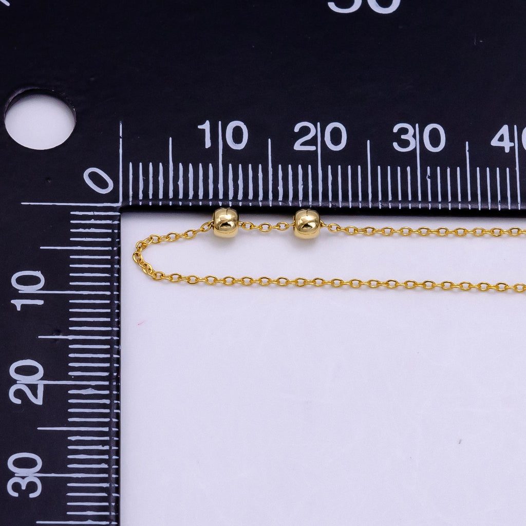 14K Gold plated 0.7mm Minimalist Cable Bead Slider 19 Inch Necklace | WA-2472