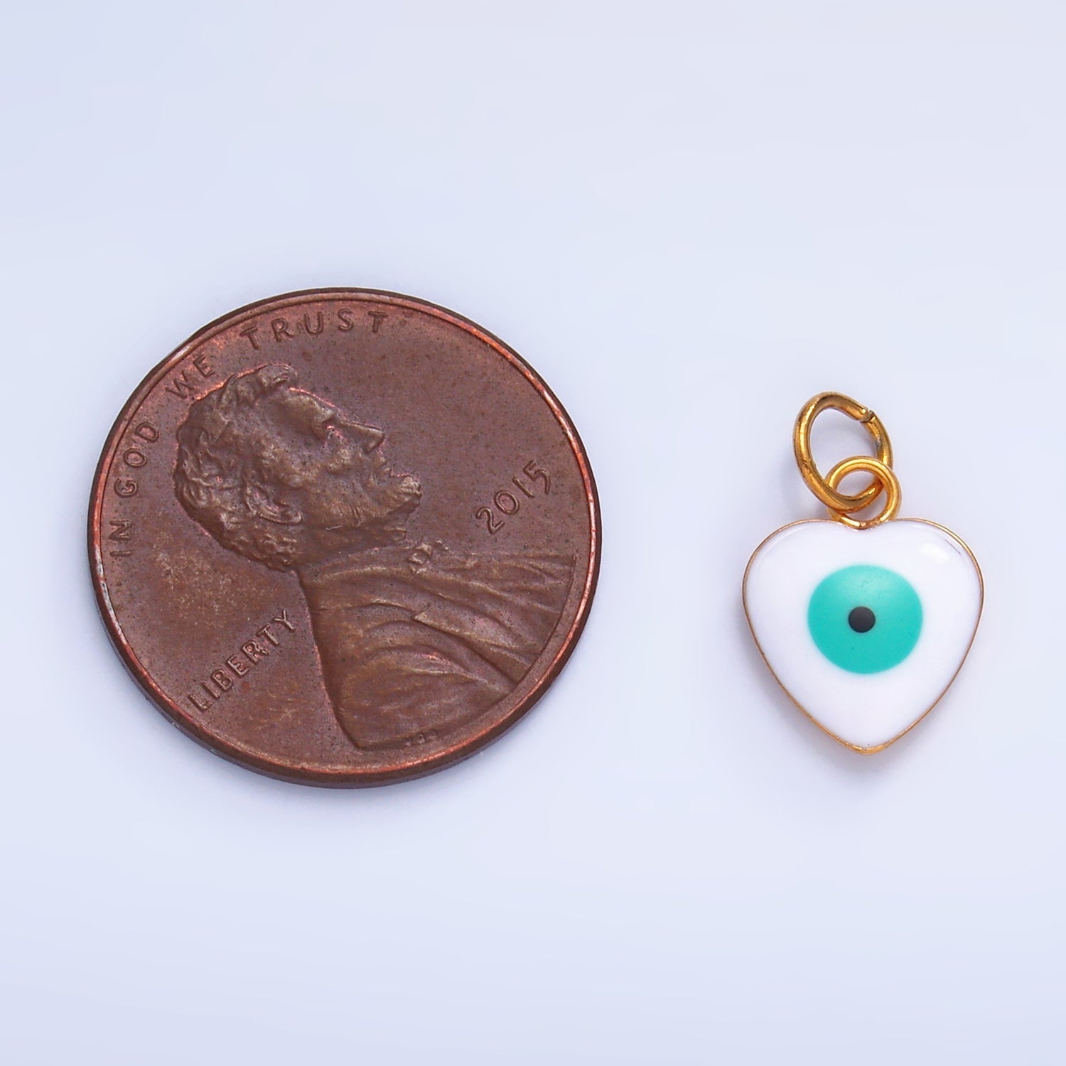 Stainless Steel 11.5mm Evil Eye Enamel Heart Charm in Gold & Silver | P733