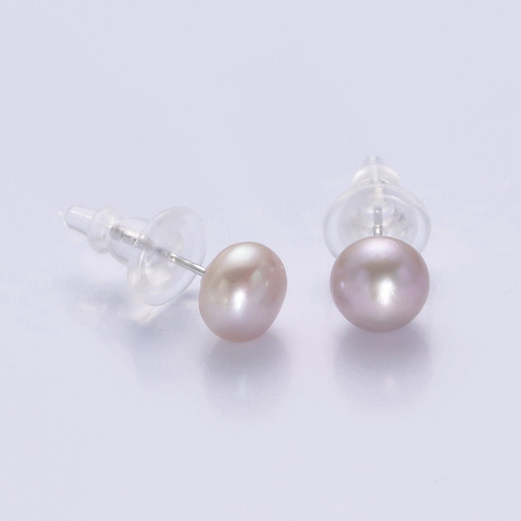 Minimalist Gold Pearl Stud Earrings | 9.4mm-10mm Round Black, White, Pink, Purple Pearl Stud | Bridal Graduation Streetwear Jewelry | T-371 ~ T-374