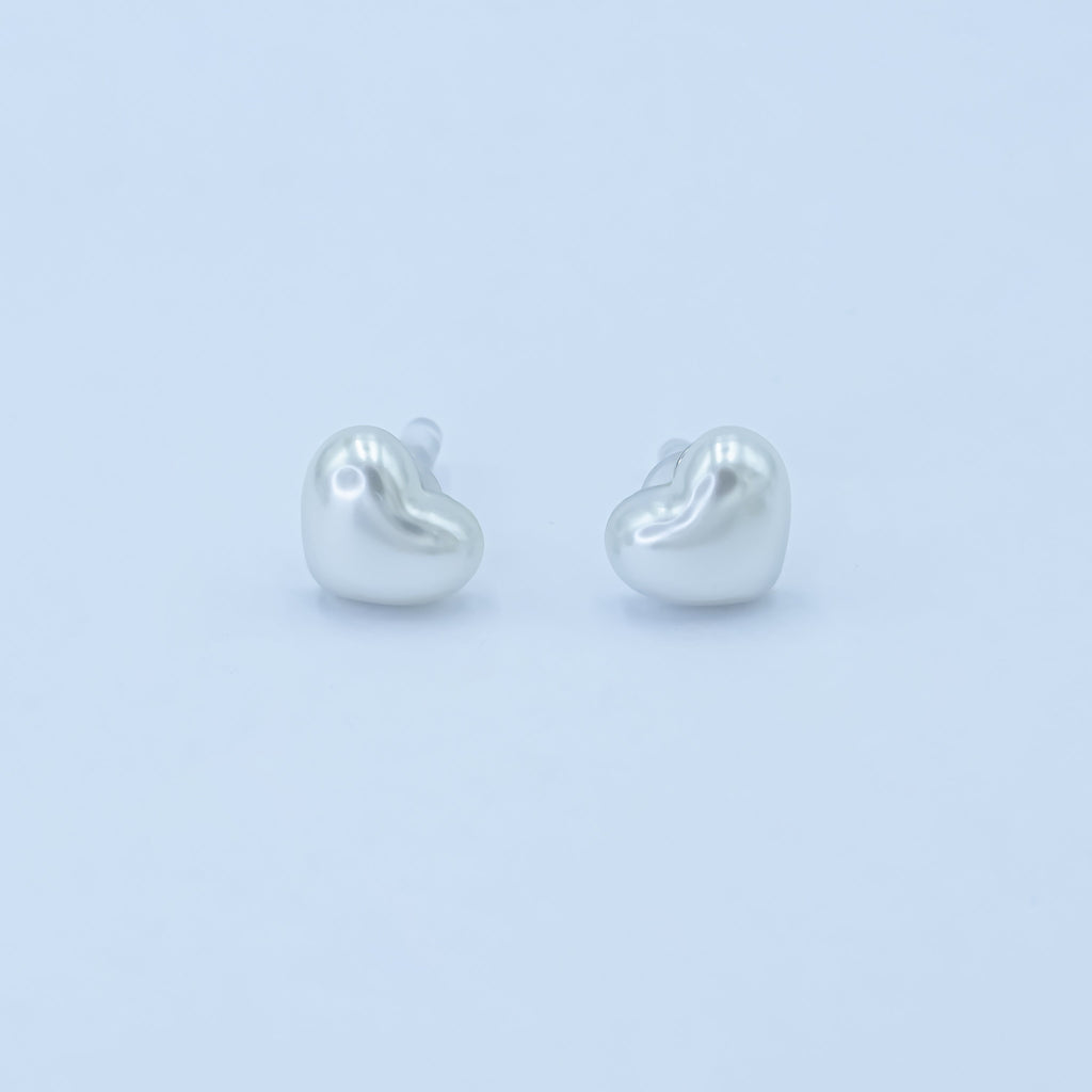 24K Gold Plated White Shell Pearl Heart Stud Earrings in Gold & Silver | T439 T440