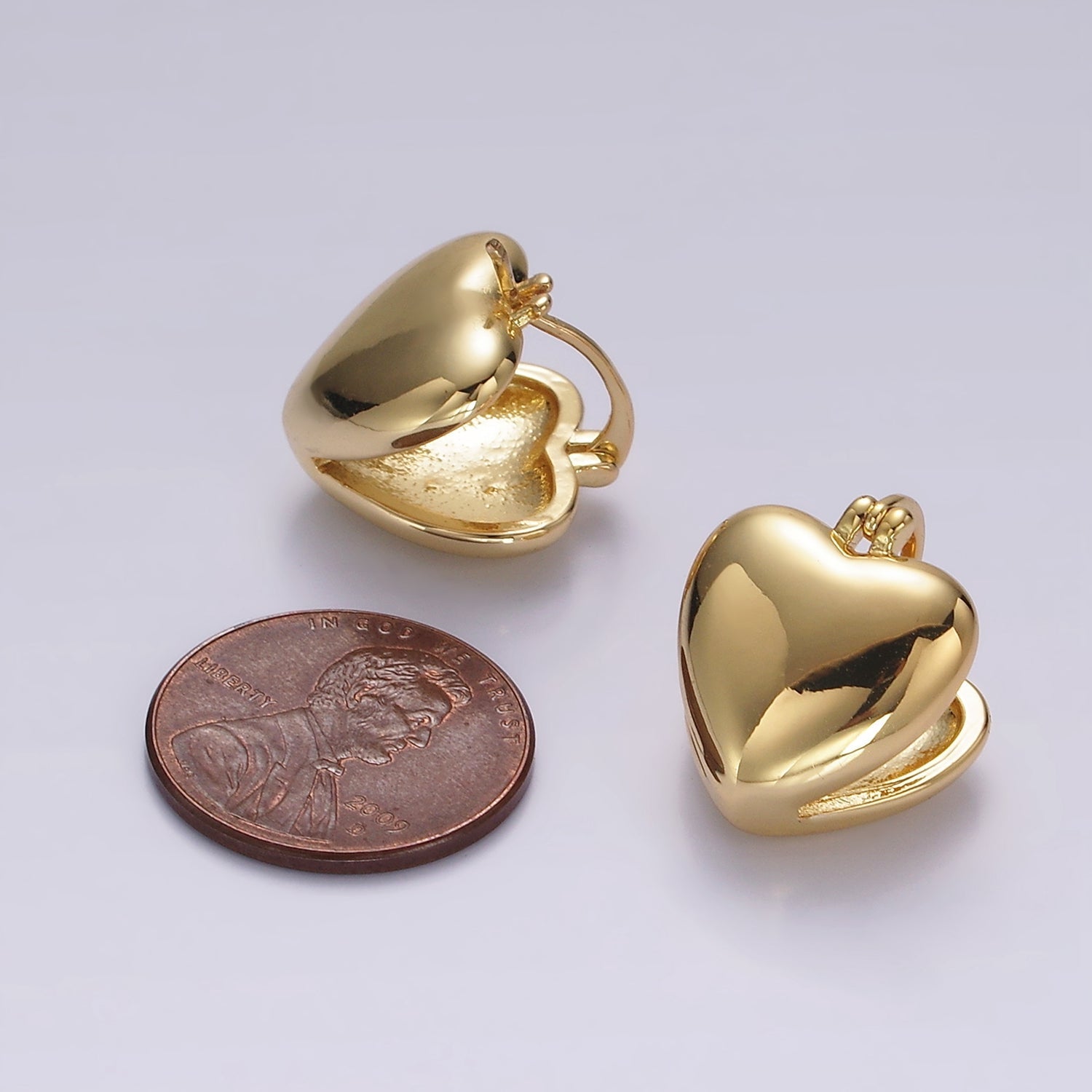14K Gold plated 15mm Heart Double Sided Minimalist Latch Hoop Earrings | V059 - DLUXCA