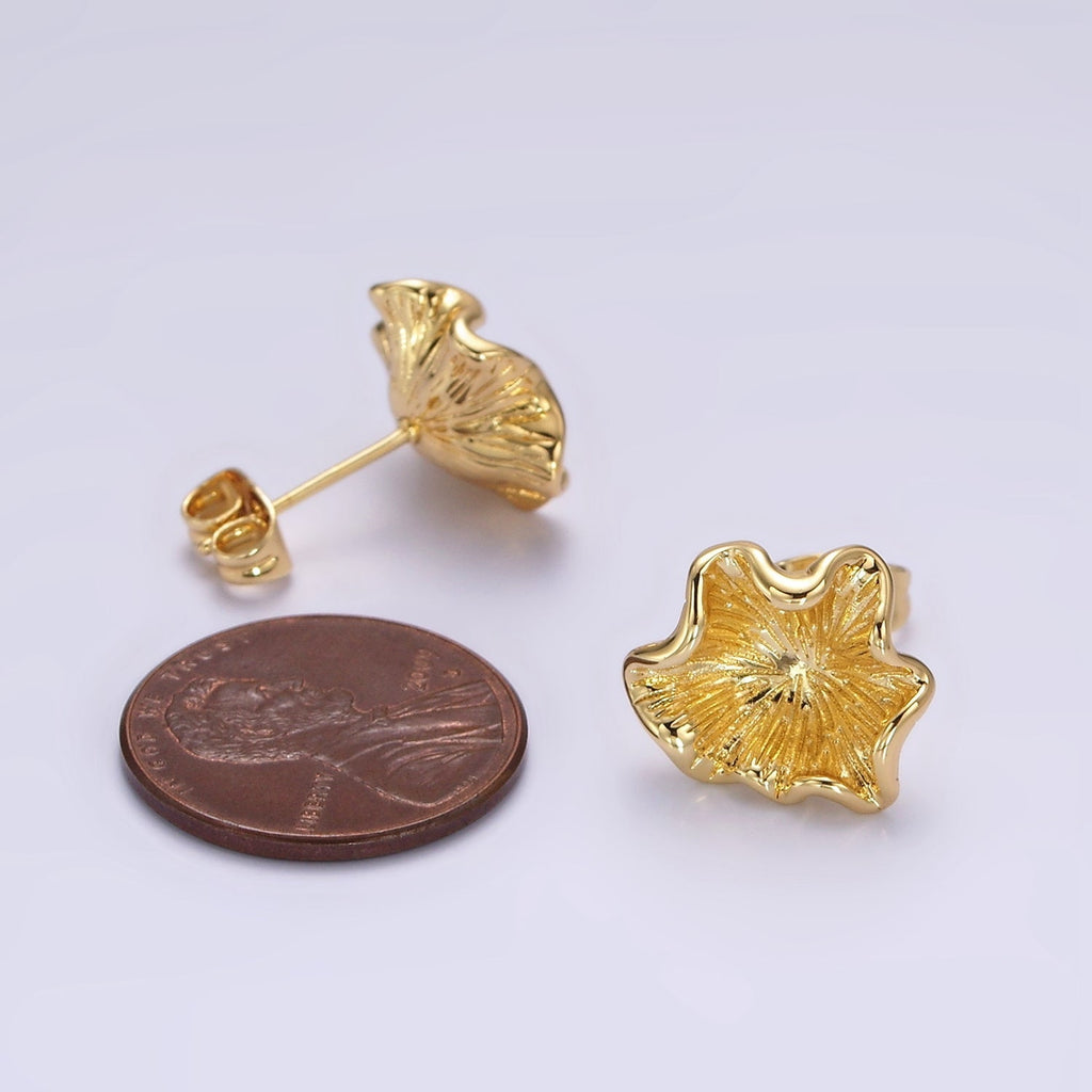 24K Gold plated Flower Sunburst Molten Stud Earrings | V067 - DLUXCA