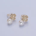 Gold White, Purple, Pink Shell Pearl Micro Paved CZ Clover Stud Earrings |  V379 - V381