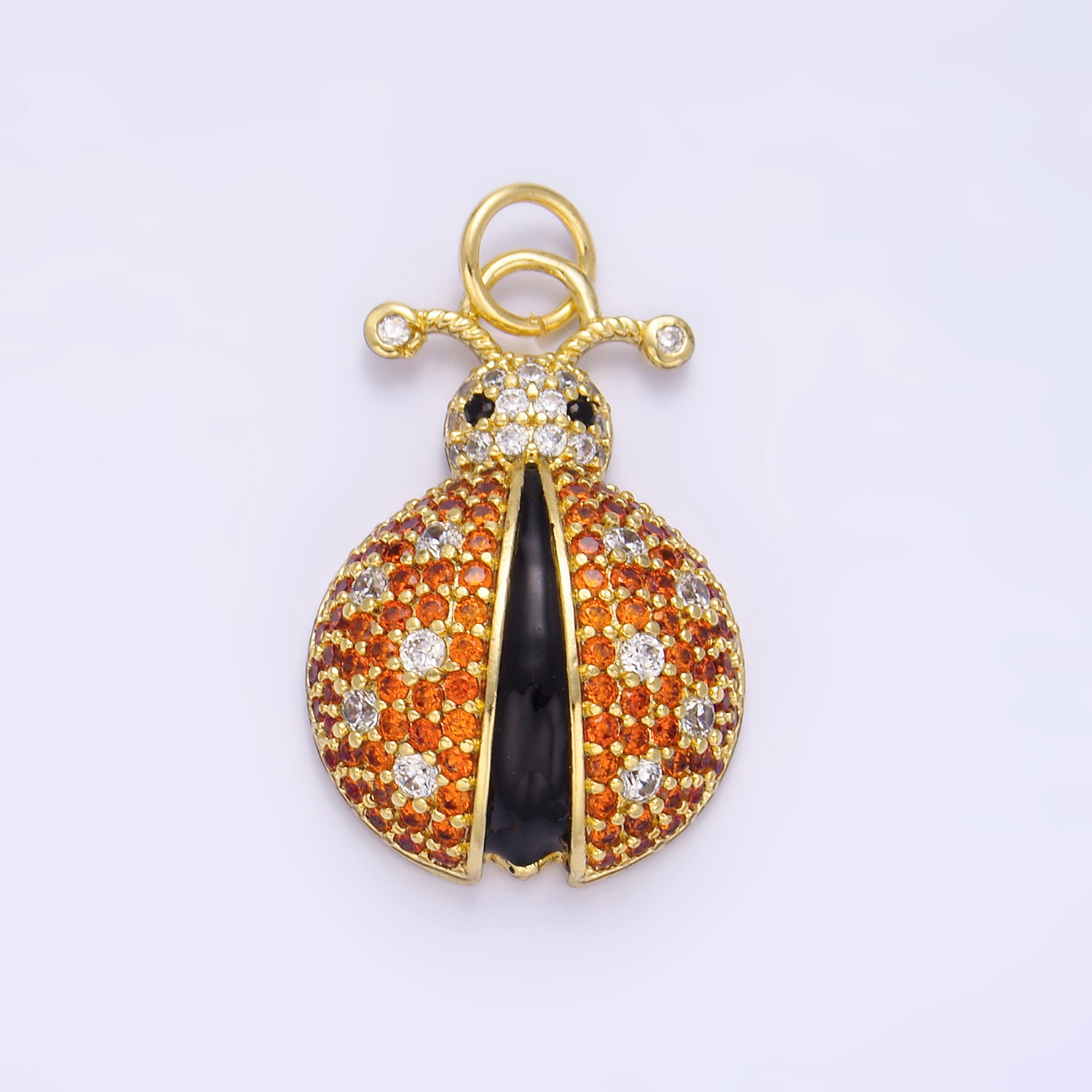 14K Gold plated 25mm Micro Paved CZ Ladybug Insect Animal Charm | W244