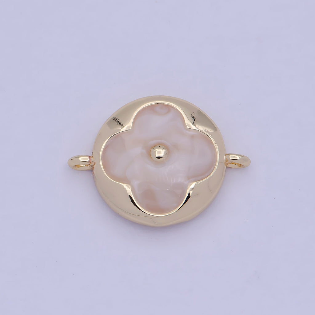 White Pearl Clover Charm Connector for Link Bracelet Component W-535 - DLUXCA