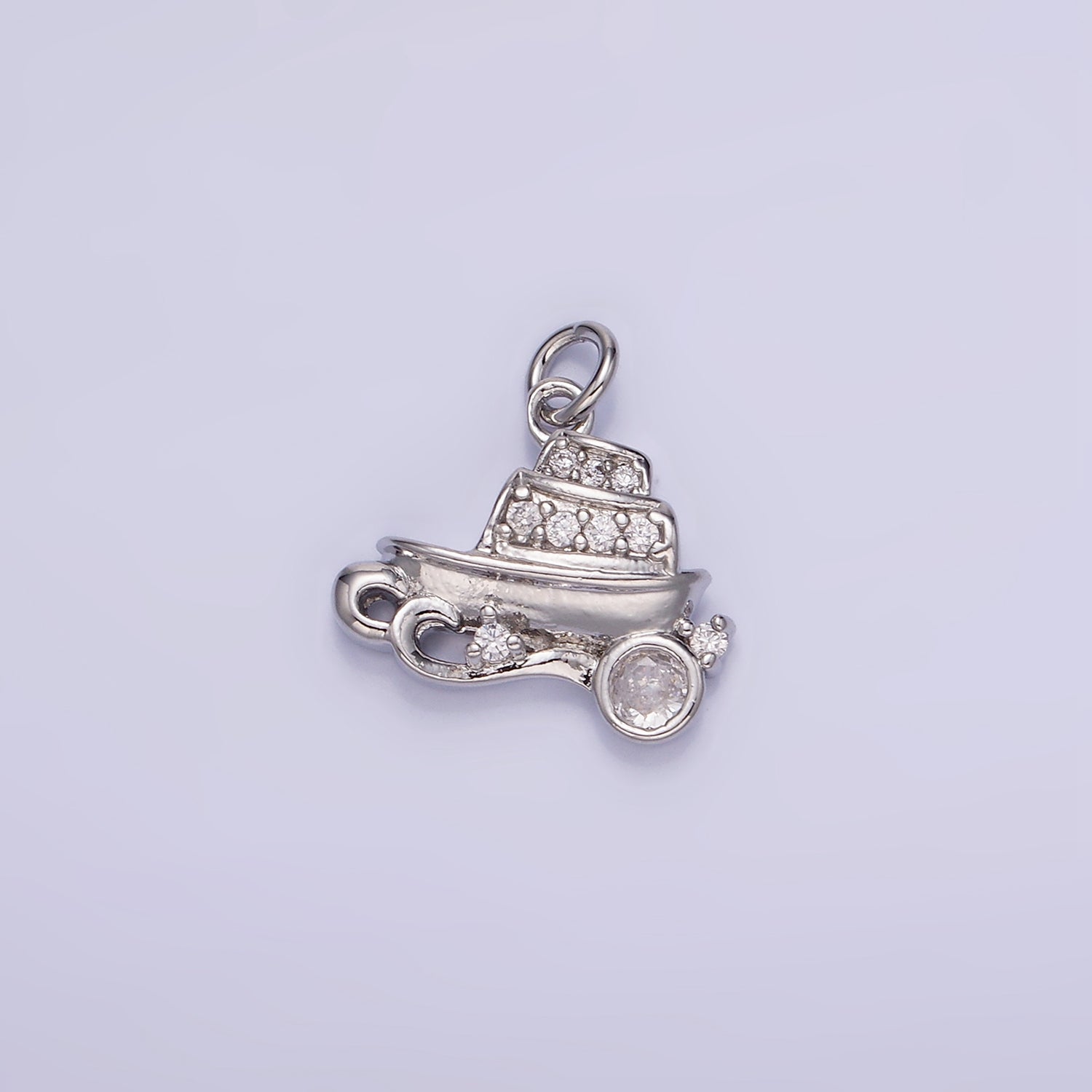 14K Gold plated 14mm Vehicle Motor Sea Boat CZ Micro Paved Charm in Gold & Silver | W537