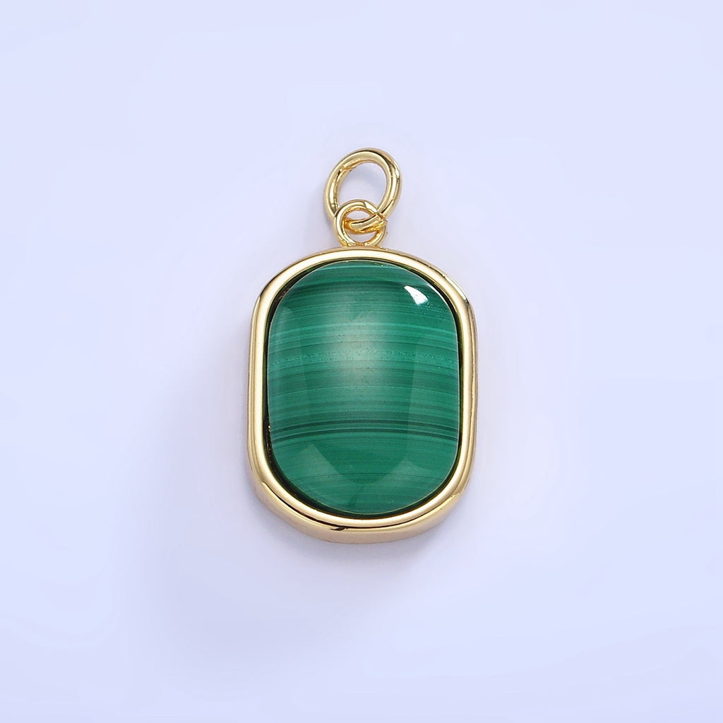 14K Gold plated Malachite Gemstone Bezel Charm | W665