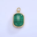 14K Gold plated Malachite Gemstone Bezel Charm | W665