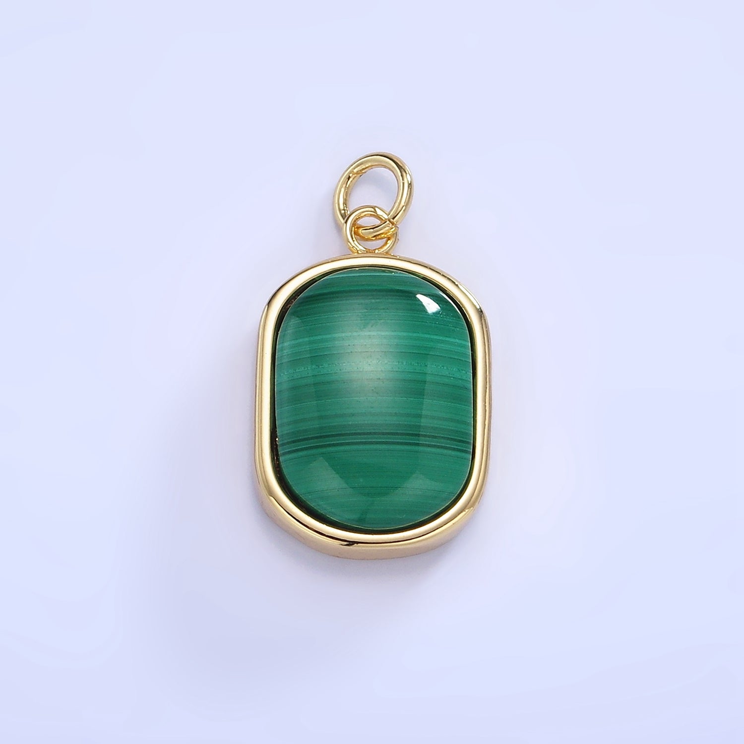 14K Gold plated Malachite Gemstone Bezel Charm | W665
