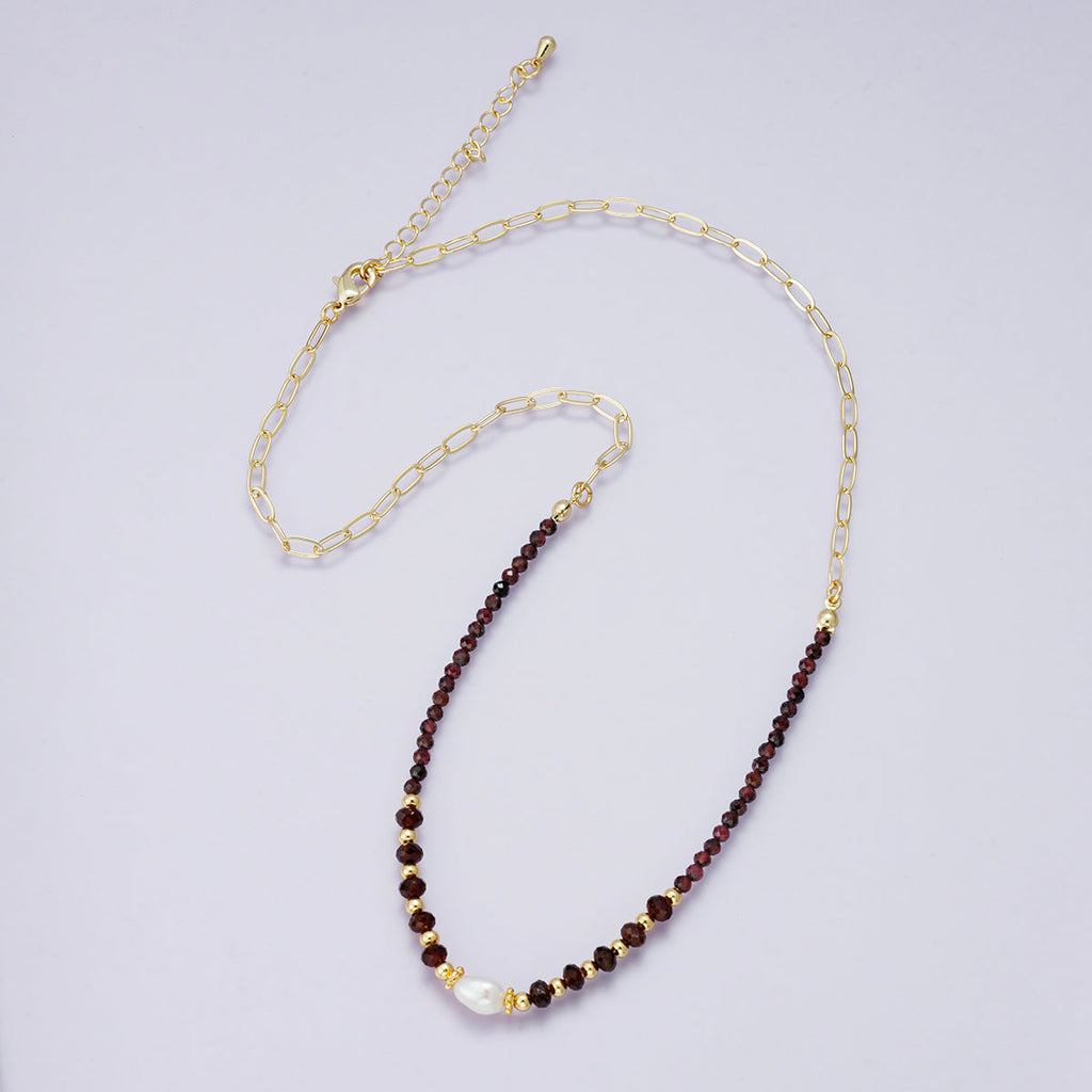 24K Gold plated Shell Pearl Dark Red Multifaceted Gemstone 7.5 Inch Bracelet | WA-2892