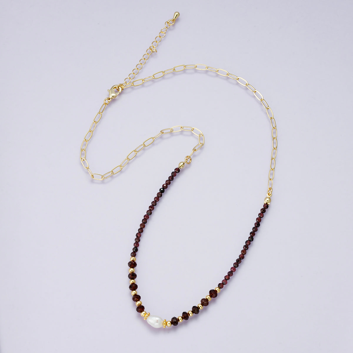 24K Gold plated Shell Pearl Dark Red Multifaceted Gemstone 7.5 Inch Bracelet | WA-2892