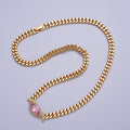 16K Gold plated 6mm Marquise Micro Paved CZ Solitaire Curb Chain 18 Inch Necklace | WA-01212
