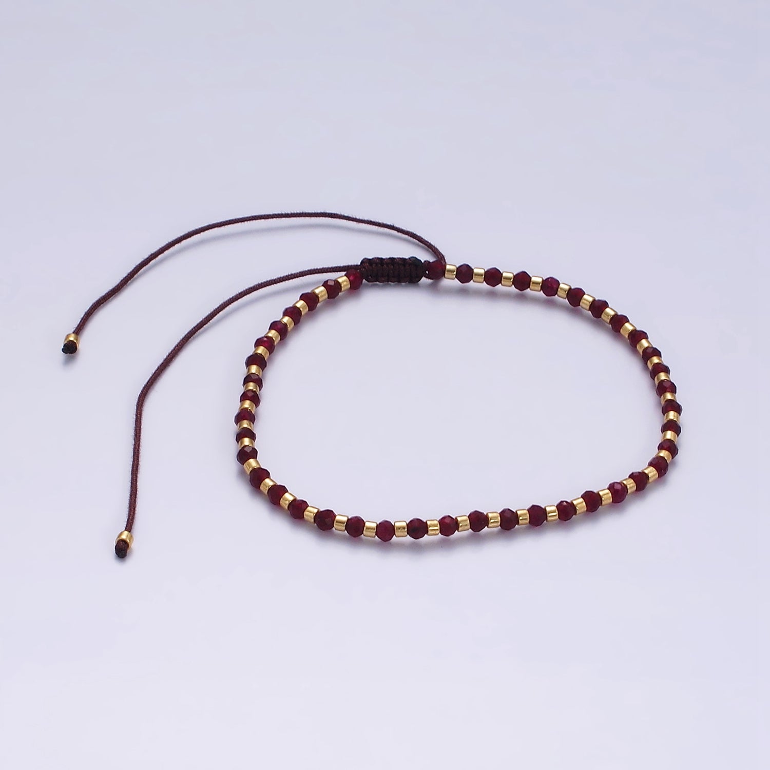 14K Gold plated Red Garnet Multifaceted Rope Adjustable Friendship Bracelet | WA-02016 ~ WA-02164