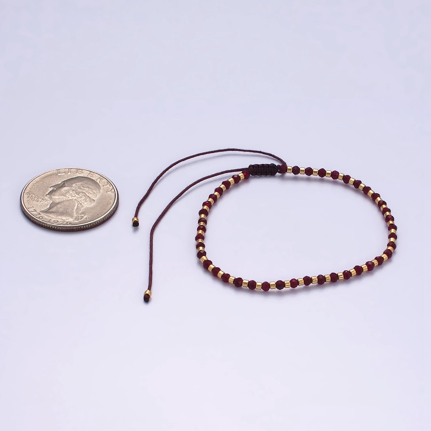 14K Gold plated Red Garnet Multifaceted Rope Adjustable Friendship Bracelet | WA-02016 ~ WA-02164
