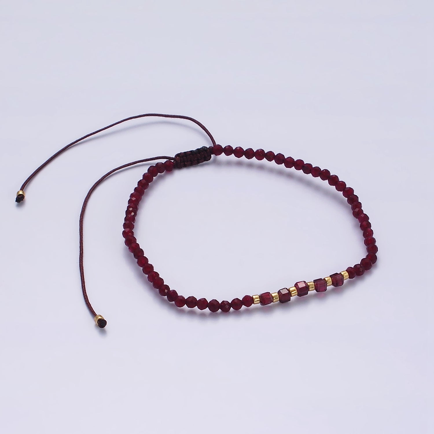 14K Gold plated Red Garnet Multifaceted Rope Adjustable Friendship Bracelet | WA-02016 ~ WA-02164