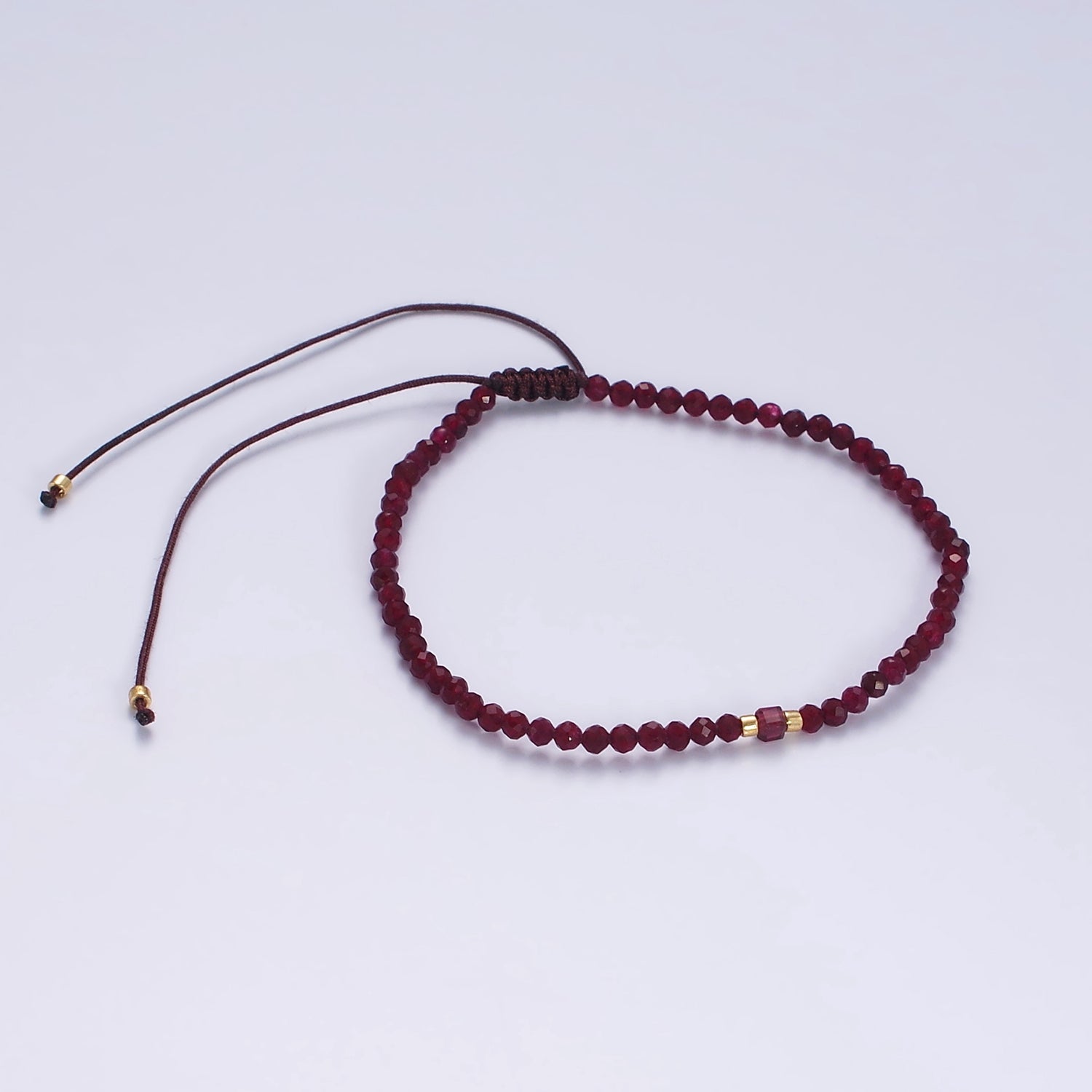 14K Gold plated Red Garnet Multifaceted Rope Adjustable Friendship Bracelet | WA-02016 ~ WA-02164