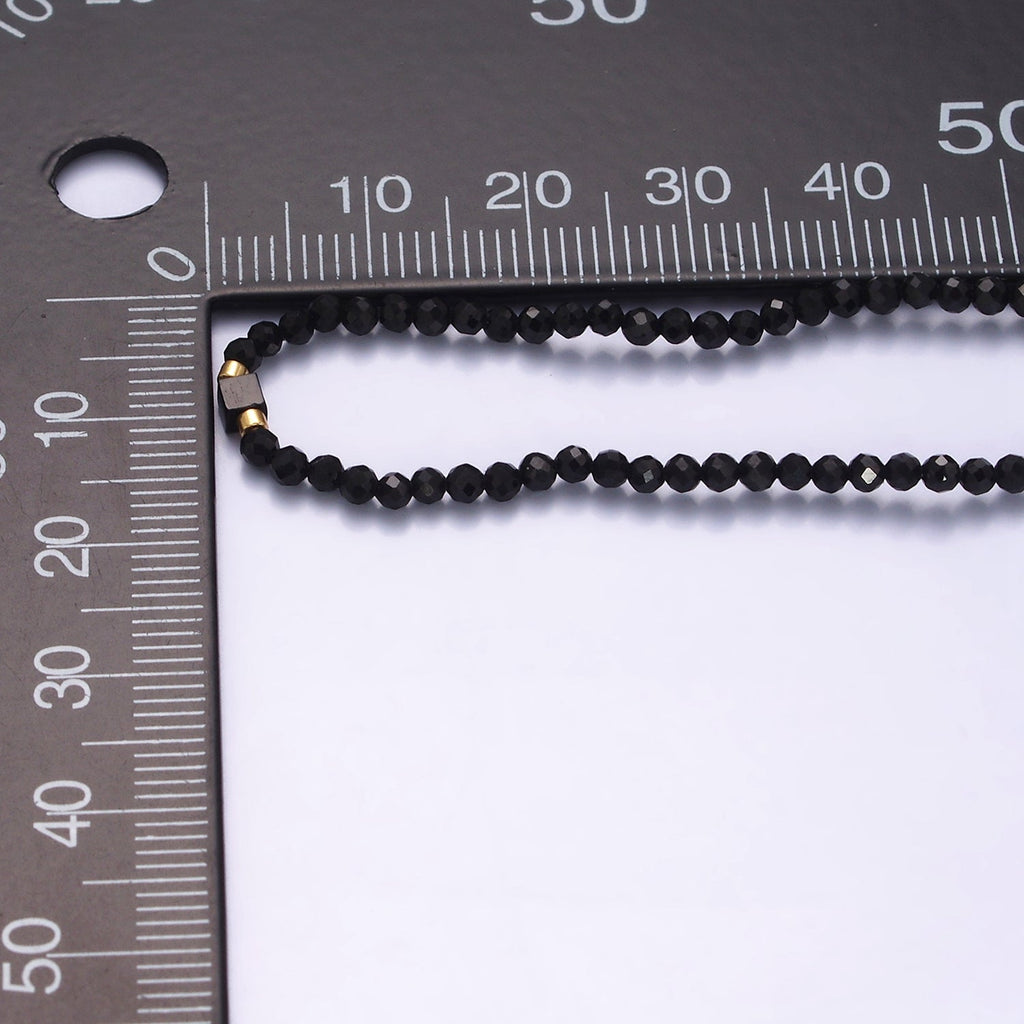 14K Gold plated Black Onyx Multifaceted Rope Adjustable Friendship Bracelet | WA-02165 ~ WA-02167