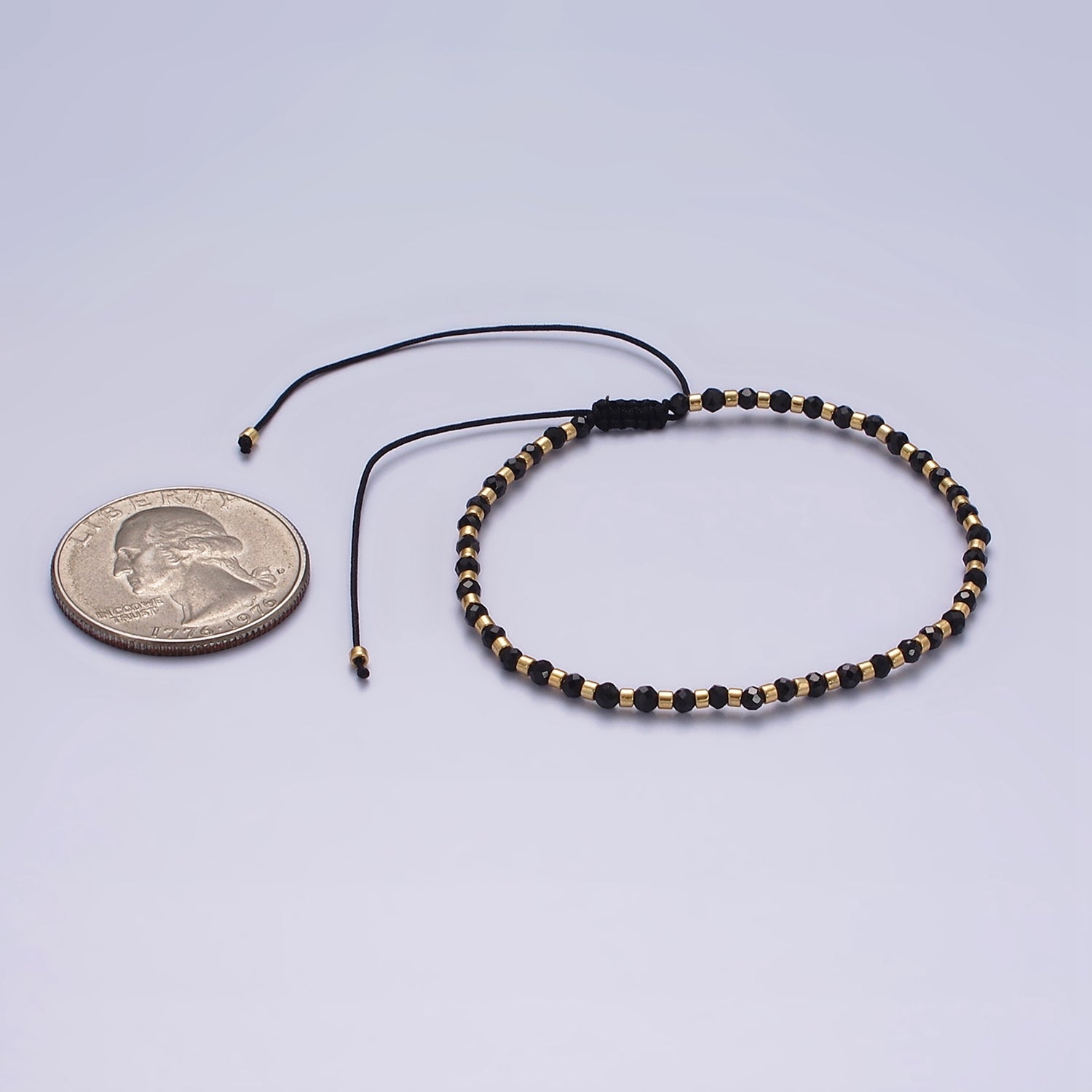 14K Gold plated Black Onyx Multifaceted Rope Adjustable Friendship Bracelet | WA-02165 ~ WA-02167