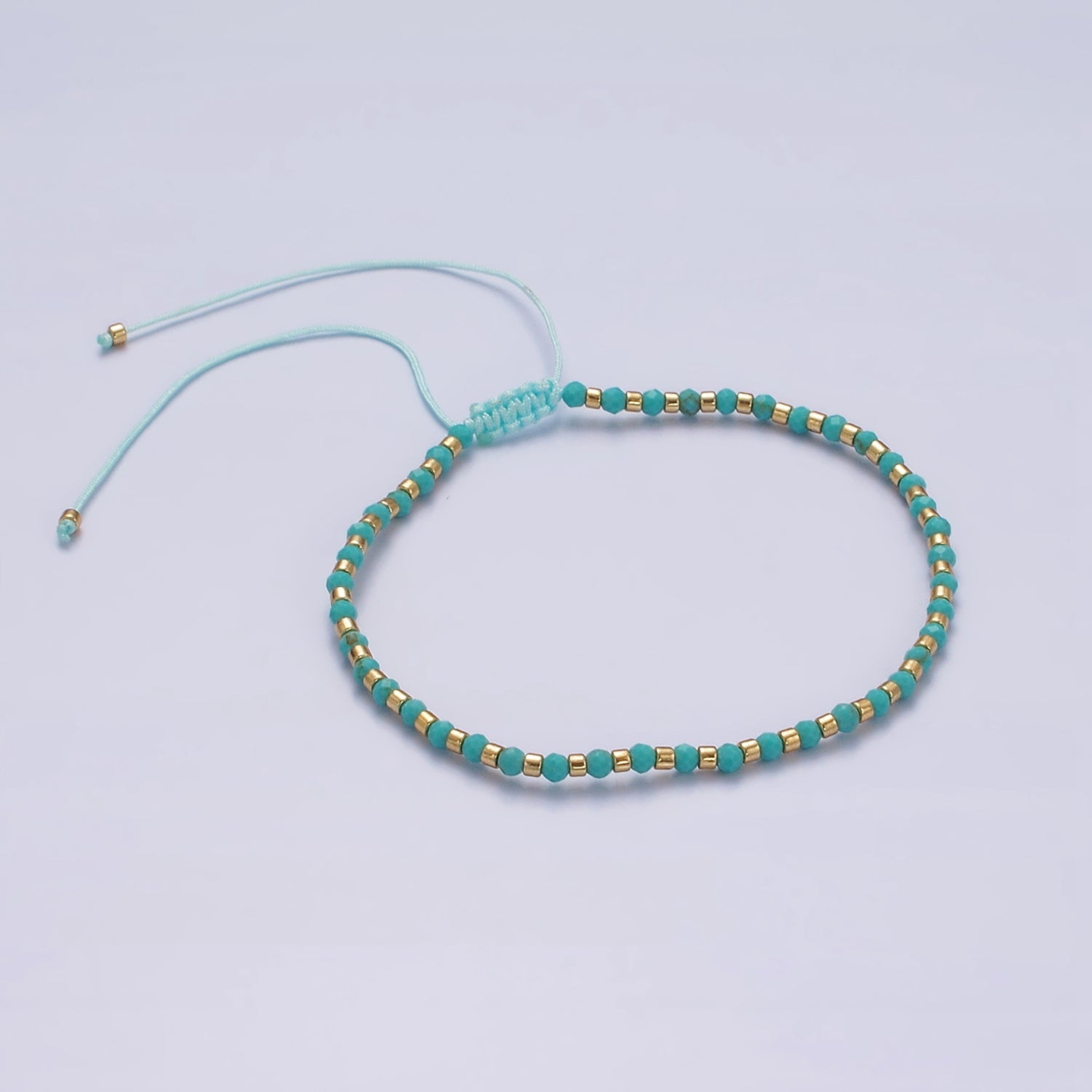 14K Gold plated Blue Turquoise Multifaceted Rope Adjustable Friendship Bracelet | WA-02171 ~ WA-02219