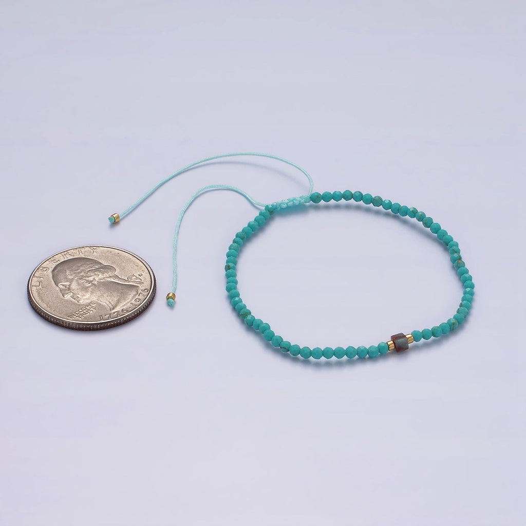 14K Gold plated Blue Turquoise Multifaceted Rope Adjustable Friendship Bracelet | WA-02171 ~ WA-02219