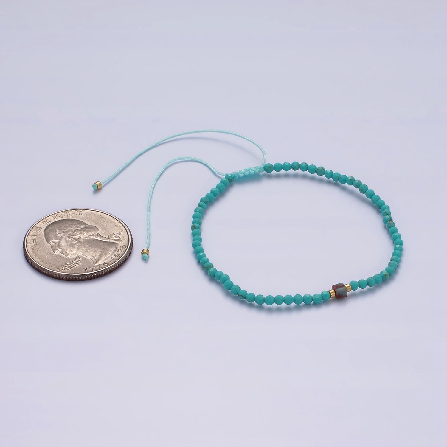 14K Gold plated Blue Turquoise Multifaceted Rope Adjustable Friendship Bracelet | WA-02171 ~ WA-02219