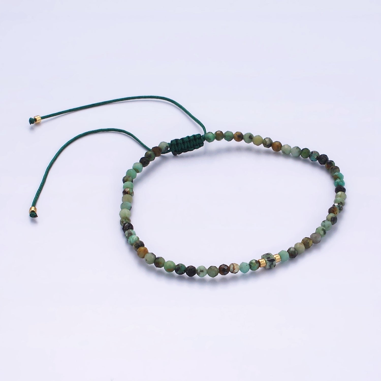 14K Gold plated Green Moss Agate Multifaceted Rope Adjustable Friendship Bracelet | WA-02174 ~ WA-02176