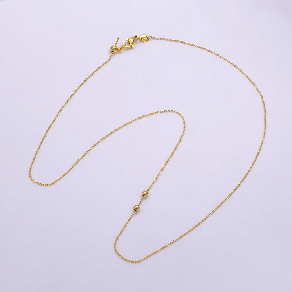14K Gold plated 0.7mm Minimalist Cable Bead Slider 19 Inch Necklace | WA-2472