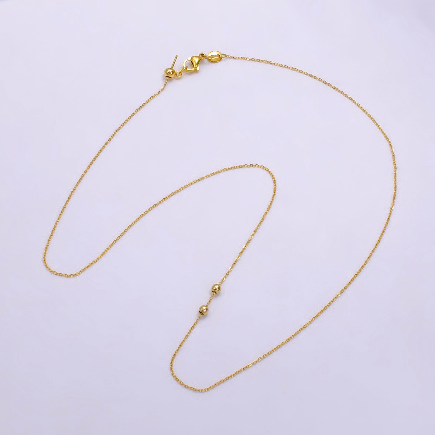 14K Gold plated 0.7mm Minimalist Cable Bead Slider 19 Inch Necklace | WA-2472