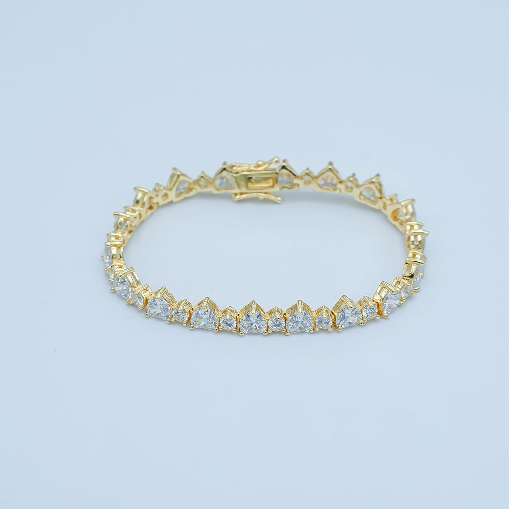 24K Gold plated Heart CZ Tennis Chain 7 Inch Bracelet in Gold & Silver | WA-2859 WA-2860