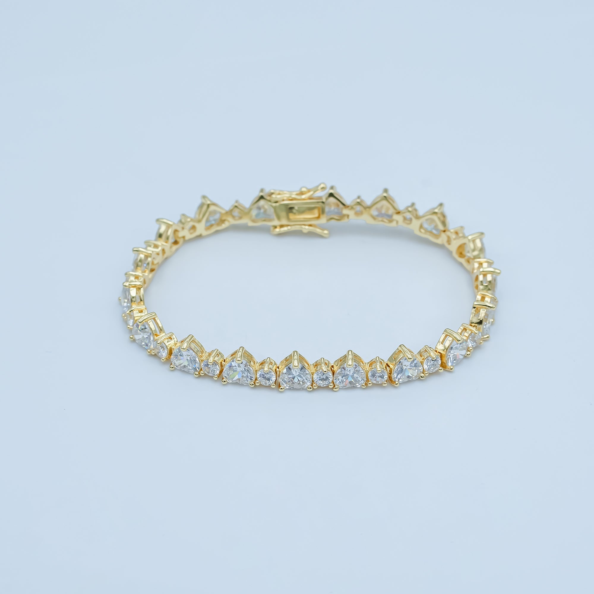 24K Gold plated Heart CZ Tennis Chain 7 Inch Bracelet in Gold & Silver | WA-2859 WA-2860