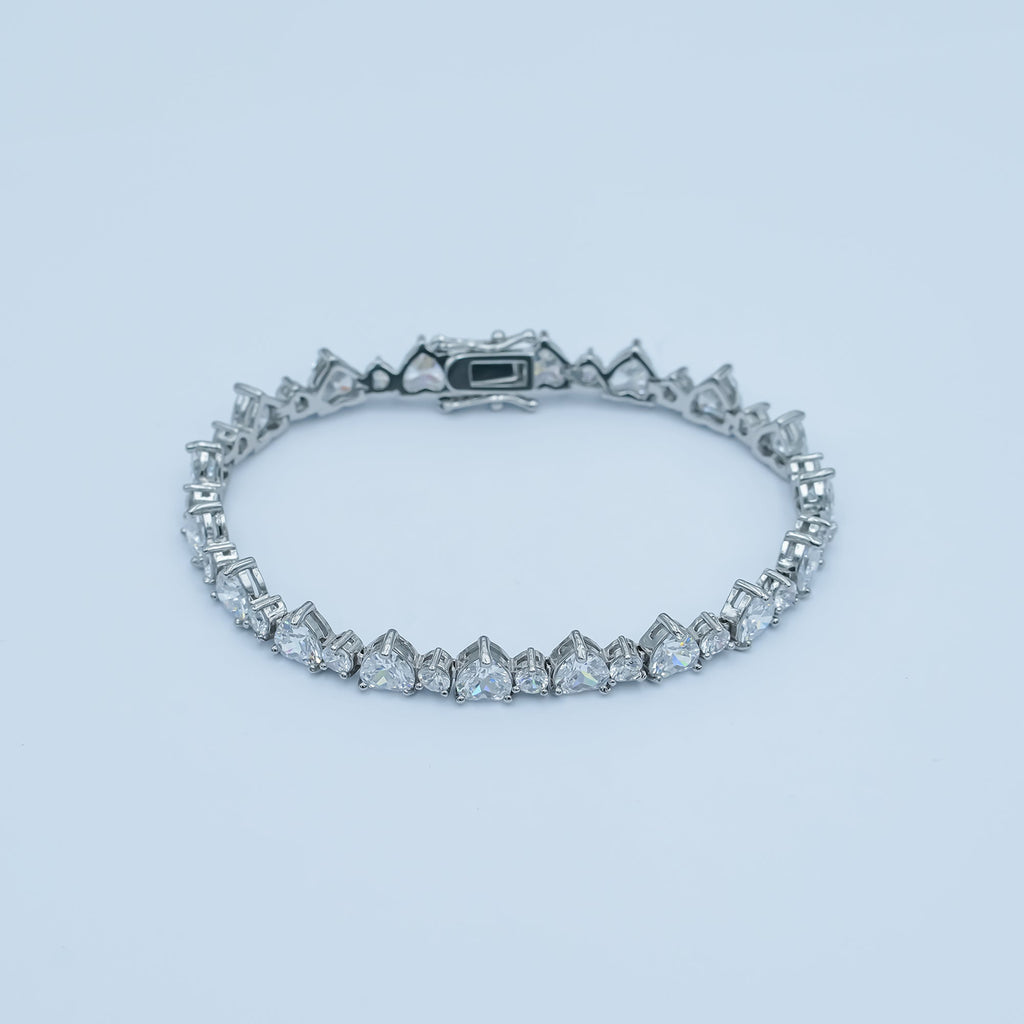 24K Gold plated Heart CZ Tennis Chain 7 Inch Bracelet in Gold & Silver | WA-2859 WA-2860