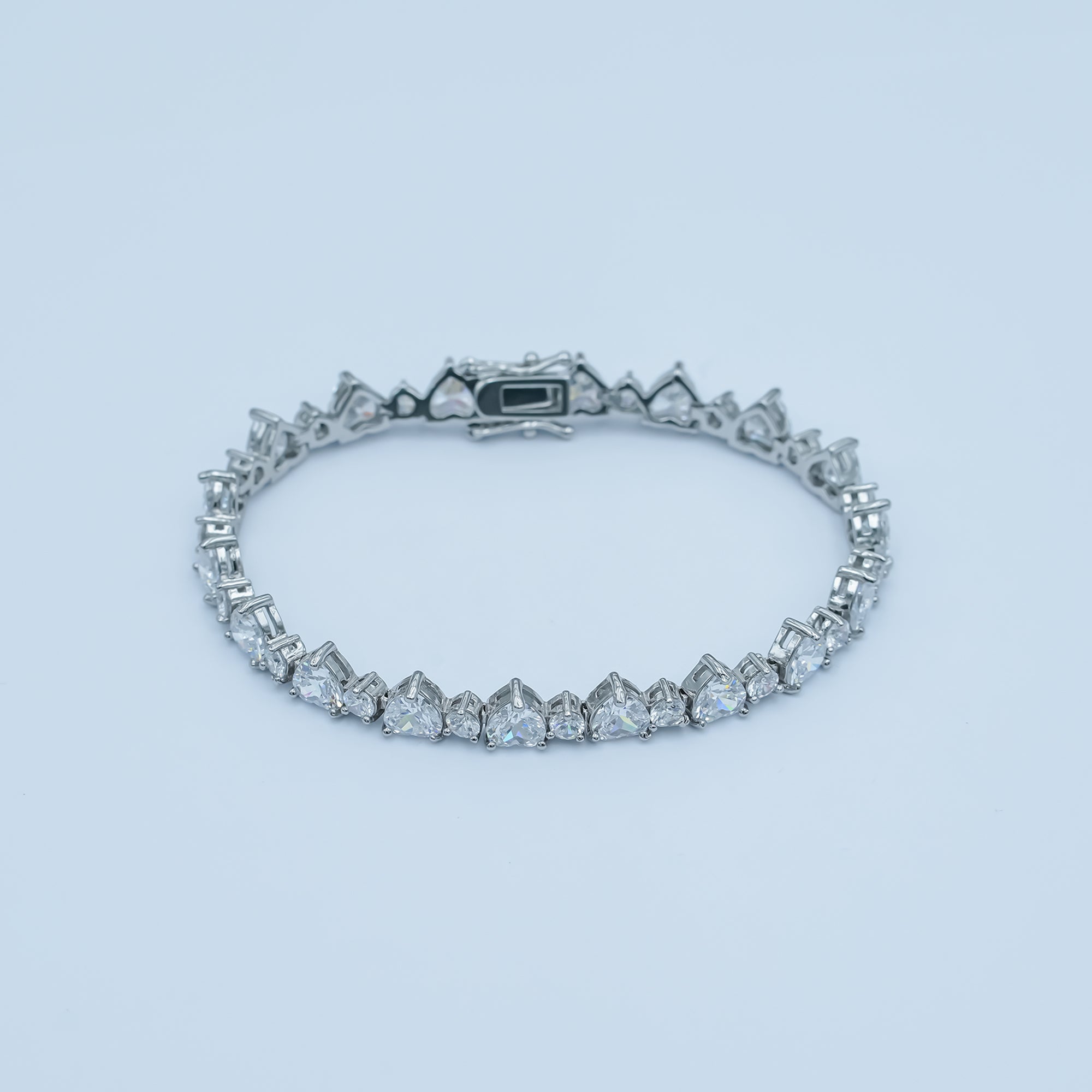 24K Gold plated Heart CZ Tennis Chain 7 Inch Bracelet in Gold & Silver | WA-2859 WA-2860