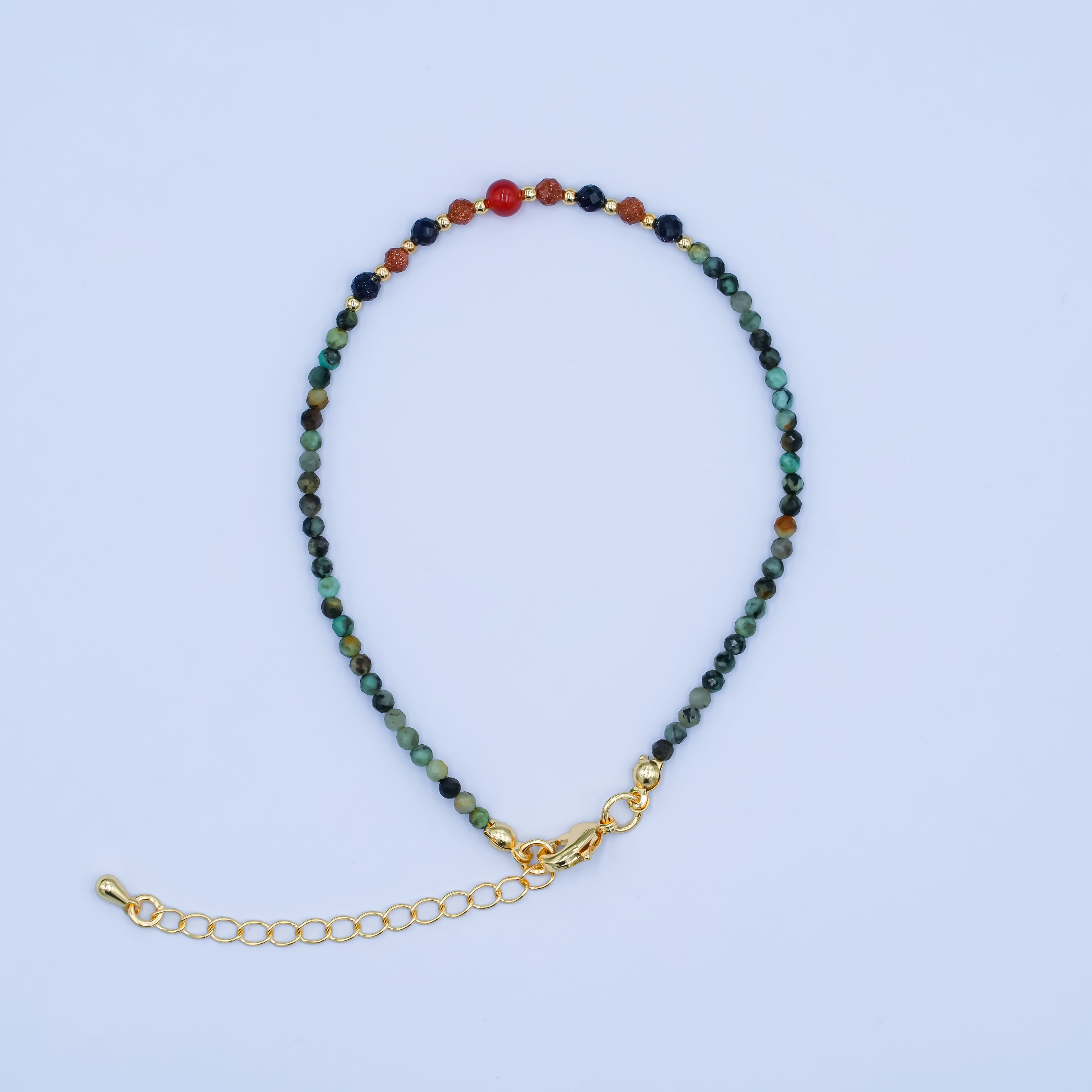 24K Gold plated 2mm Carnelian Amazonite Gemstone 7.5 Inch Bracelet | WA-2882